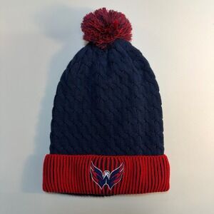 Washington Capitals NHL Knit Pom Beanie Navy Red Embroidered Logo Fanatics